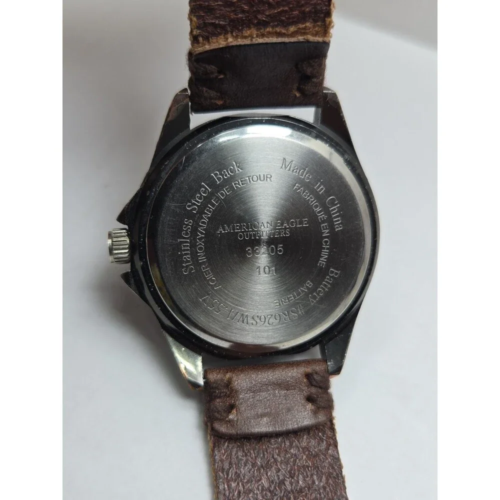 American Eagle Outfitters Mens Coke Bezel Brown Leather Quartz Watch New Battery